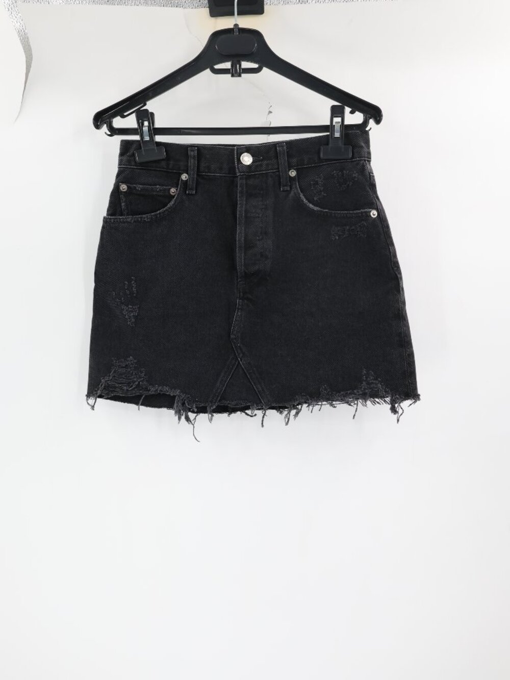 AGOLDE Mini Skirt Womena 26 Quinn High Rise Cotton Button Fly Black Denim pocket